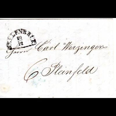 Bayern 1849, HKS NELLENBRUK auf Porto Brief n. Pleinfeld