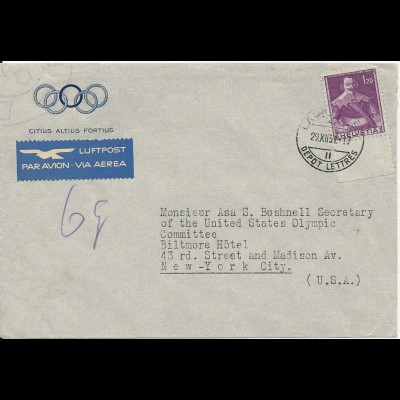 Offizieller Umschlag an US Olympic Committee Secretary s. Bushnell. #1264