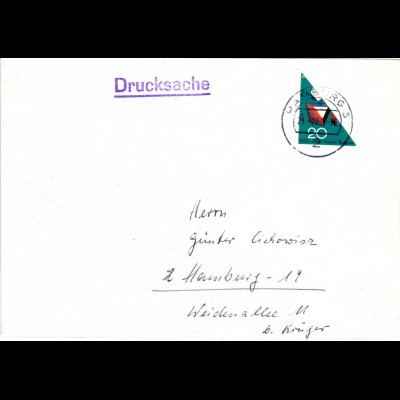 BRD, Diagonalhalbierung 20 Pf. auf portorichtigem Drucksache Brief v. Hamburg.