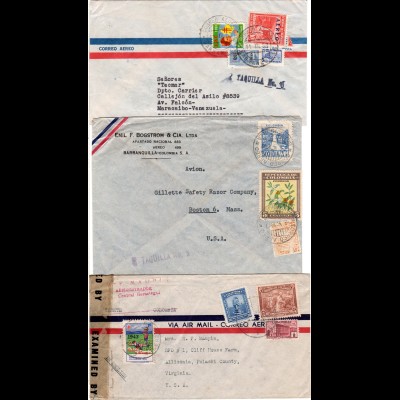Kolumbien, 3 Luftpost Briefe, davon 2 m. Tuberkulosemarken