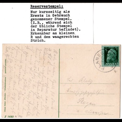 Bayern 1913, Reservestempel PLANEGG R auf Maria Eich Karte m. 5 Pf.