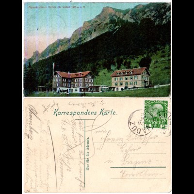 Liechtenstein 1903, 5 H. Österreich m. K1 VADUZ auf Farb-AK Alpenkurhaus Gaflei