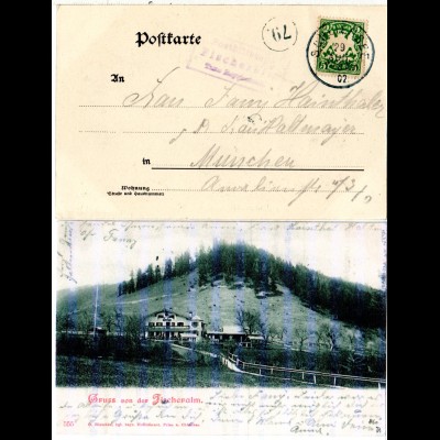 Bayern 1902, R3 Posthilfstelle FISCHERALM Taxe Bayrischzell auf sw-AK m. 5 Pf.