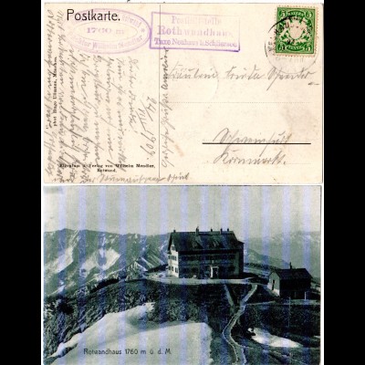 Bayern 1909, R3 Posthilfstelle ROTHWANDHAUS Taxe Neuhaus auf sw-AK m. 5 Pf.
