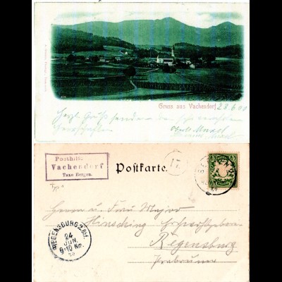 Bayern 1900, Posthilfstelle VACHENDORF Taxe Bergen (Typ 1), auf sw-AK m. 5 Pf.