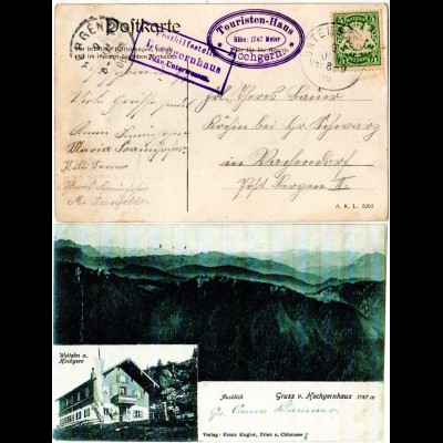 Bayern 1906, Posthilfstelle HOCHGERNHAUS Taxe Unterwessen auf sw-AK m. 5 Pf.