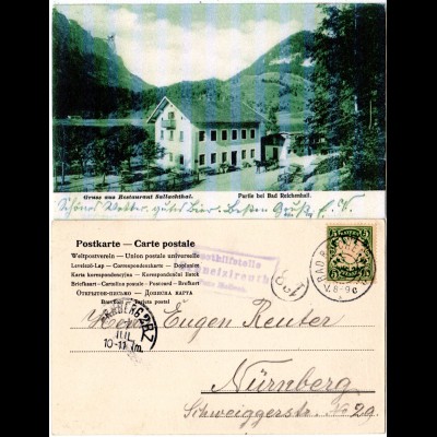 Bayern 1904, Posthilfstelle SCHNEIZLREUTH Taxe Melleck auf sw-AK m. 5 Pf.