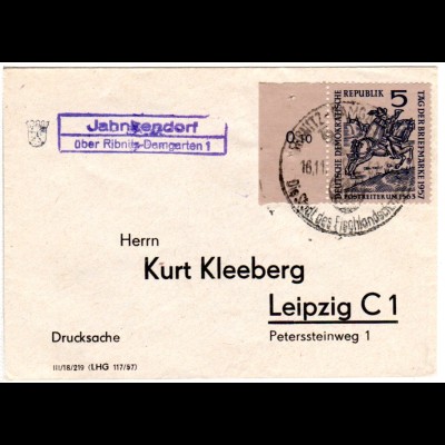 DDR 1957, Landpost Stpl. JAHNKENDORF über Ribnitz-Damgarten auf Brief m. 5 Pf.