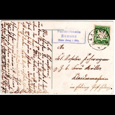 Bayern 1910, Posthilfstelle RAMSAU Taxe Haag i. Obb. auf Karte m. 5 Pf.