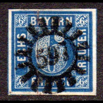 Bayern, MR 597 WOLNZACH zentrisch auf breitrandiger 6 Kr.