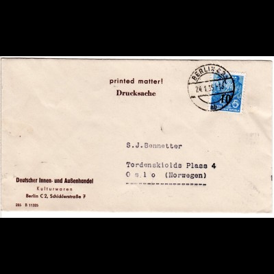 DDR 1956, EF 10/12 Pf. auf Drucksache Brief v. Berlin n. Norwegen