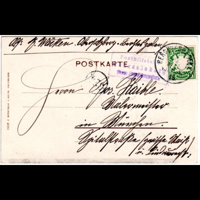 Bayern 1905, Posthilfstelle Obersalzberg Taxe Berchtesgaden auf AK m. 5 Pf.