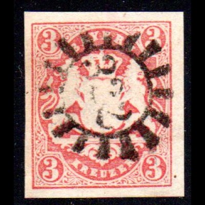 Bayern, MR 322 MOOSBURG zentrisch auf breitrandiger 3 Kr.