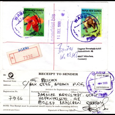 Papua Neu Guinea 1999, 50 t.+1 K. Orchideen auf Einschreiben Brief v. Wasu.