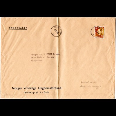 Norwegen 1958, EF 50 öre auf Drucksache Brief (100-200 Gramm) v. Oslo.