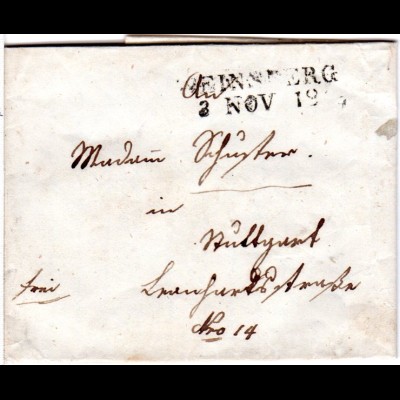 Württemberg 1845, L2 WEINSBERG auf Franko Brief v. Löwenstein n. Stuttgart.