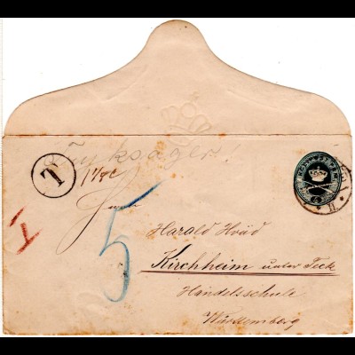 Dänemark 1895, 4 öre Ganzsache Brief als Drucksache v. Kopenhagen n. Württemberg