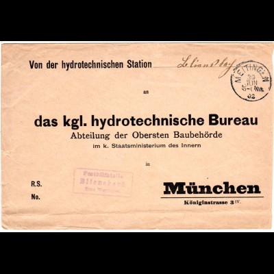 Bayern 1902. Posthilfstelle BLIENSBACH Taxe Wertingen auf Dienst Brief 
