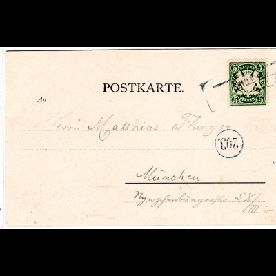 Bayern 1900, Aushilfstpl. L2 SCHLEISSHEIM auf sw-AK m. 5 Pf.
