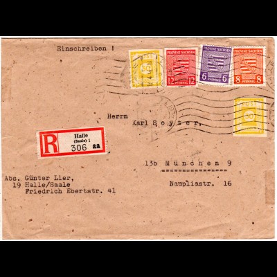 SBZ 1946, 5 Marken auf Einschreiben Brief v. Halle n. München
