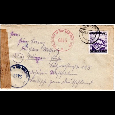 Österreich 1947, 60 G. auf Brief v. Klagenfurt m. versch. Zensur Stempeln