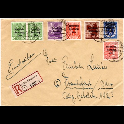SBZ 1948, 7 Marken auf portorichtigem Einschreiben Brief v. Berlin-Pankow