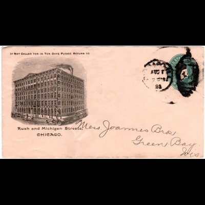 USA 1893, illustrierter 2 C. Ganzsache Brief v. Chicago m. Spaulding & Merrick