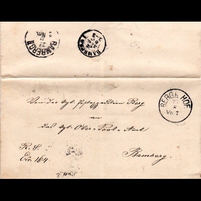 Bayern 1880, K1 BERG b. HOF auf Brief der Postexpedition n. Bamberg