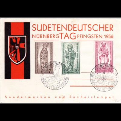 Nürnberg, Ereigniskarte m. Sonderstempel Sudetendeutscher Tag Pfingsten 1956