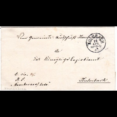 Bayern 1887, K1 KULMBACH auf Amtsbrief des Gemeinde Ausschuß Kauernburg.