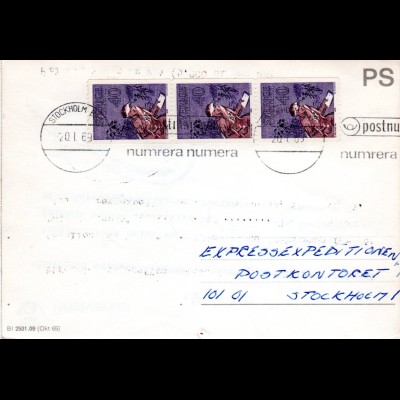 Schweden 1969, MeF 3x40 öre auf Postformular betr. fehlendes Express Porto. 