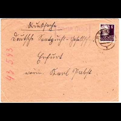 DDR 1950, Landpost Stempel DILLSTÄDT (Thür.) auf Drucksache Brief m. 6 Pf.