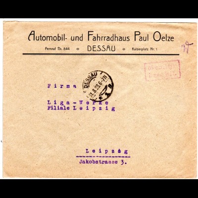 DR 1923, R2 Gebühr bezahlt auf Infla Firmen Brief v. Dessau