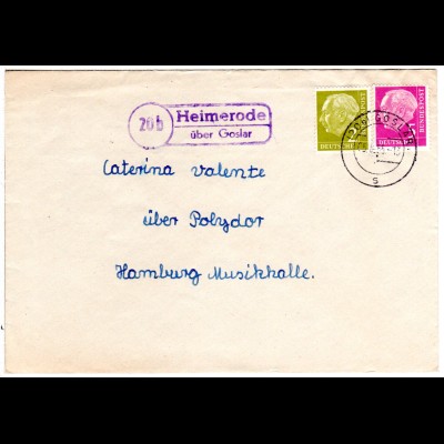 BRD 1955, Landpoststempel 20b HEIMERODE über Goslar auf Brief m. 2+5 Pf.