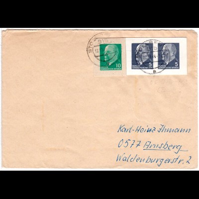 DDR 1969, Ganzsachenausschnitte 10+2x5 Pf. Ulbricht auf Brief v. Stollberg