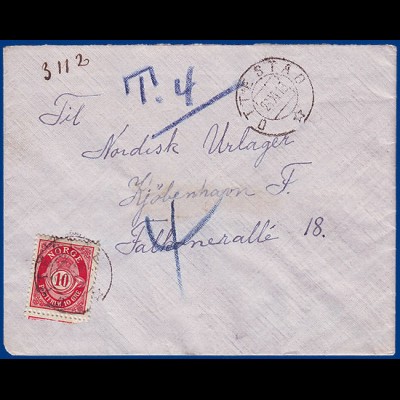 Norwegen1918, Hullstempel Ottestad auf Brief n. Dänemark m. Porto 4 öre. #S808