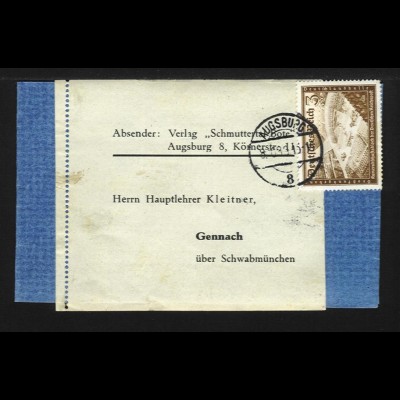 DR 1939, EF3+2 Pf Kameradschaftsblock auf Drucksachenschleife v. Augsburg. #1201