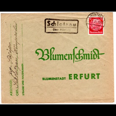 DR 1934, Landpost Stpl. SCHLOTZAU über Hünfeld auf Brief m. 12 Pf. 