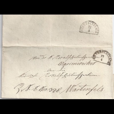 Bayern 1858, HKS Untersteinach auf Brief v. Marienweiher n. Wartenfels. #2070