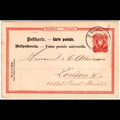 DR 1887, Berlin 8 Bestellt-Stpl. als Abgangsstpl. auf Ganzsache n. GB