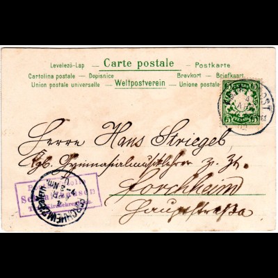 Bayern 1902, Posthilfstelle SCHLAIFHAUSEN Taxe Kirchehrenbach auf Karte m. 5 Pf.