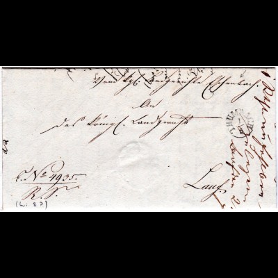 Bayern 1842, Fingerhut Stpl. Thumbach auf Brief v. Eschenbach n. Lauf 