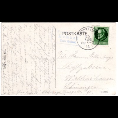 Bayern 1914, Posthilfstelle HEMHOF Taxe Endorf auf Fraueninsel AK m. 5 Pf.