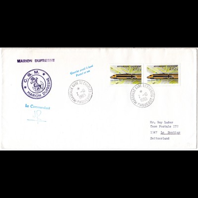 Frankreich Antarktis 1985, 2x2,10 Fr. auf Marion Dufresne Paquebot Brief 