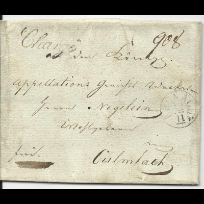 Bayern 1833, Fingerhutstempel Kronach auf Chargé Franko Brief v. Neundorf. #2189