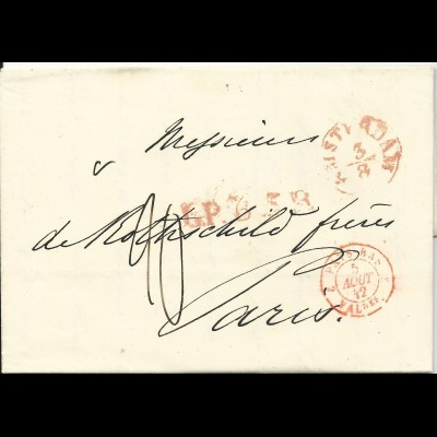 NL 1842, Porto Brief m. roten Transistempeln v. Amsterdam n. Frankreich. #2988