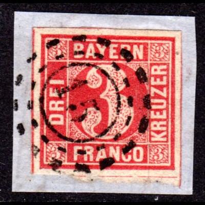 Bayern 9 b, allseits breitrandige 3 Kr. auf schönem Briefstück m. oMR 15 Amberg