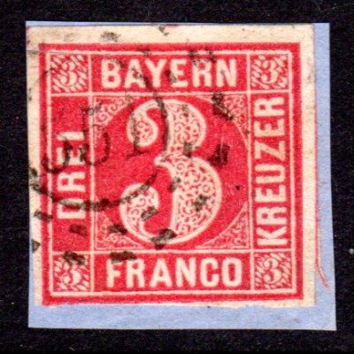 Bayern 9, oMR 551 Waidhaus auf Briefstück m. 3-seitig breitrandiger 3 Kr.