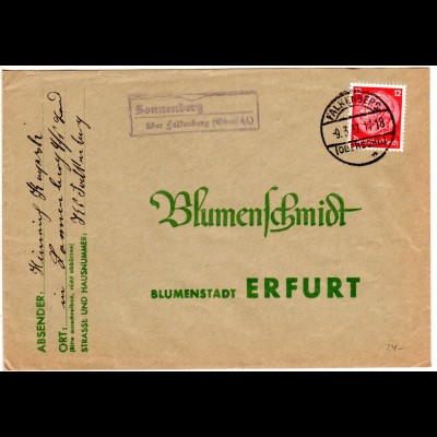 DR 1937, Landpost Stpl. SONNENBERG über Falkenberg auf Brief m. 12 Pf.