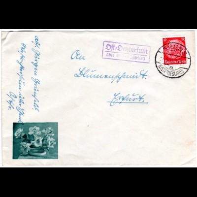 DR 1941, Landpost Stpl. OST-OCHTERSUM über Esens auf Brief m. 12 Pf.